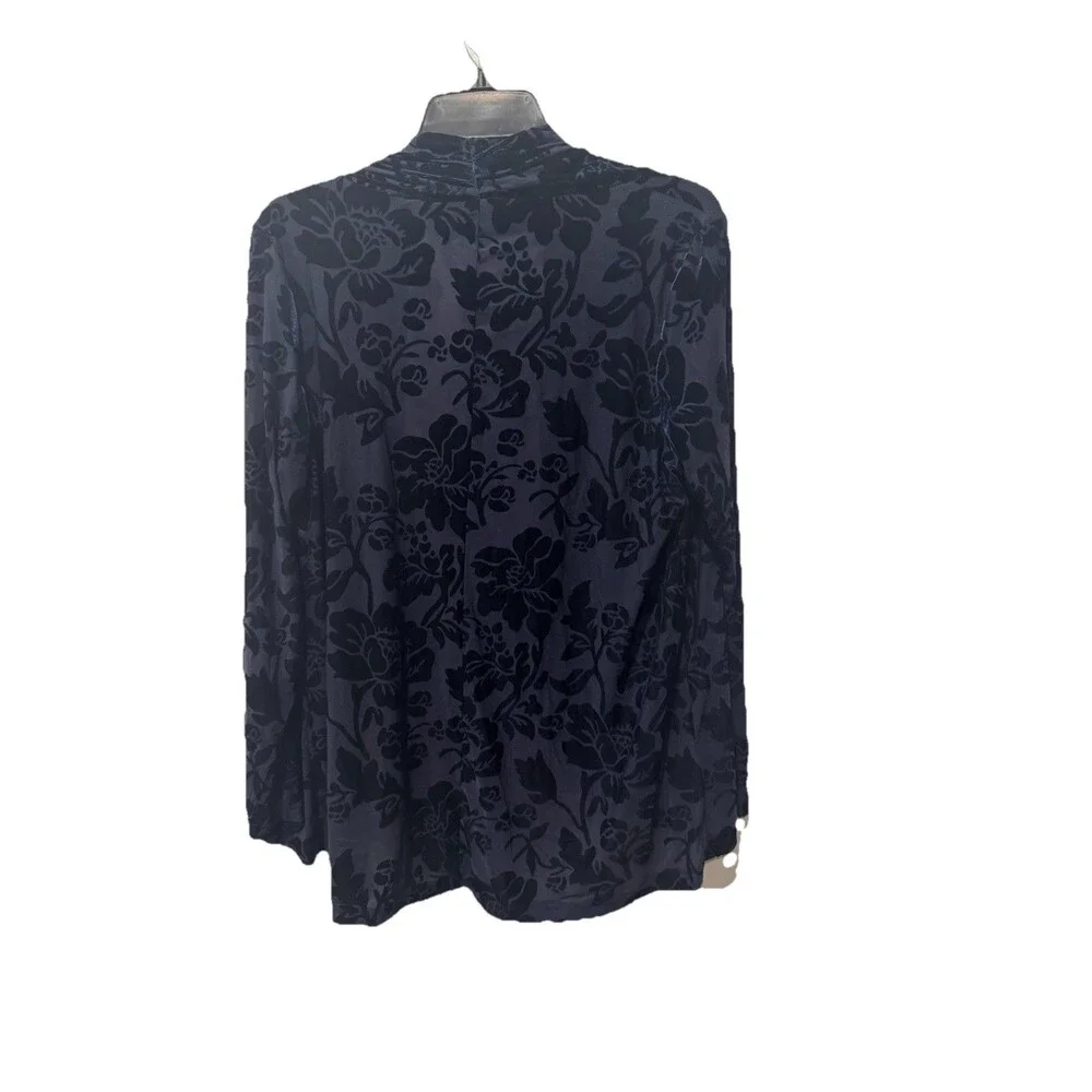 Blue Burnout Velvet Floral Open Cardigan Whimsigoth Dark Romantic Oversized